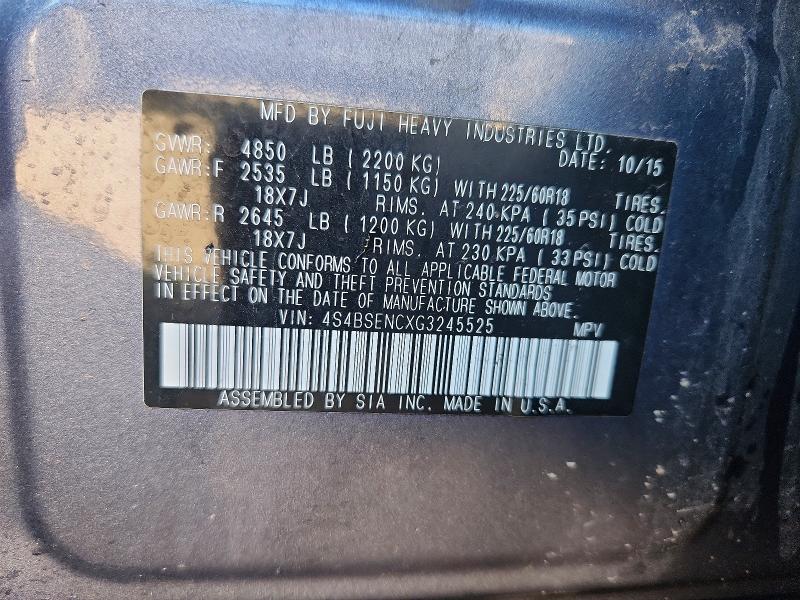 57087346 :رقم المزاد ، 4S4BSENCXG3245525 vin ، 2016 Subaru Outback مزاد بيع