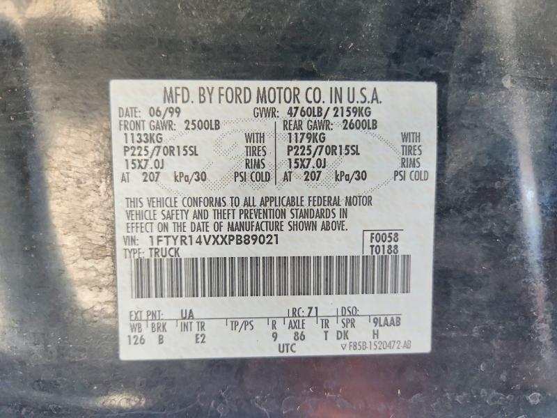 1999 Ford Ranger მანქანა იყიდება აუქციონზე, vin: 1FTYR14VXXPB89021, აუქციონის ნომერი: 57435826