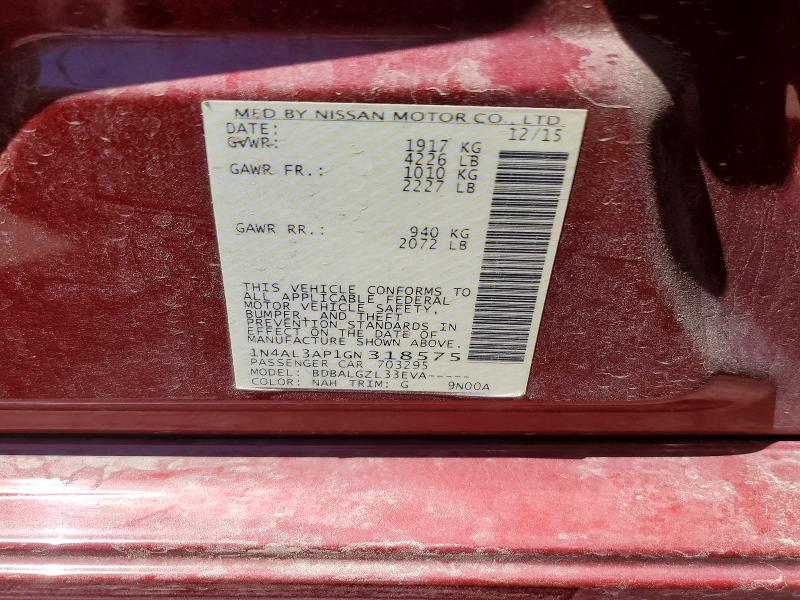 2016 Nissan Altima მანქანა იყიდება აუქციონზე, vin: 1N4AL3AP1GN318575, აუქციონის ნომერი: 57598556