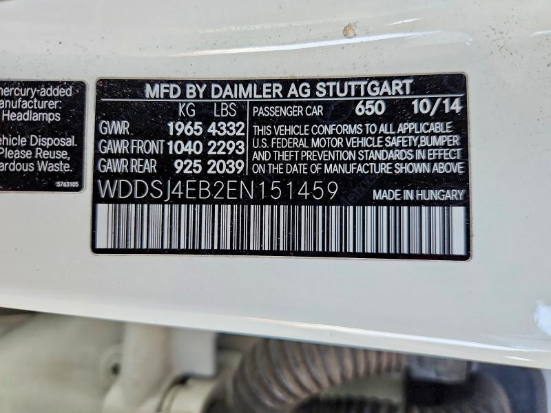 Продаж на аукціоні авто 2014 Mercedes-benz Cla, vin: WDDSJ4EB2EN151459, номер лоту: 58782376