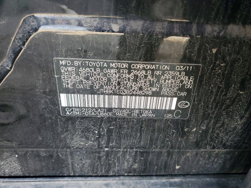 2011 Lexus Es მანქანა იყიდება აუქციონზე, vin: JTHBK1EG3B2448298, აუქციონის ნომერი: 56128516