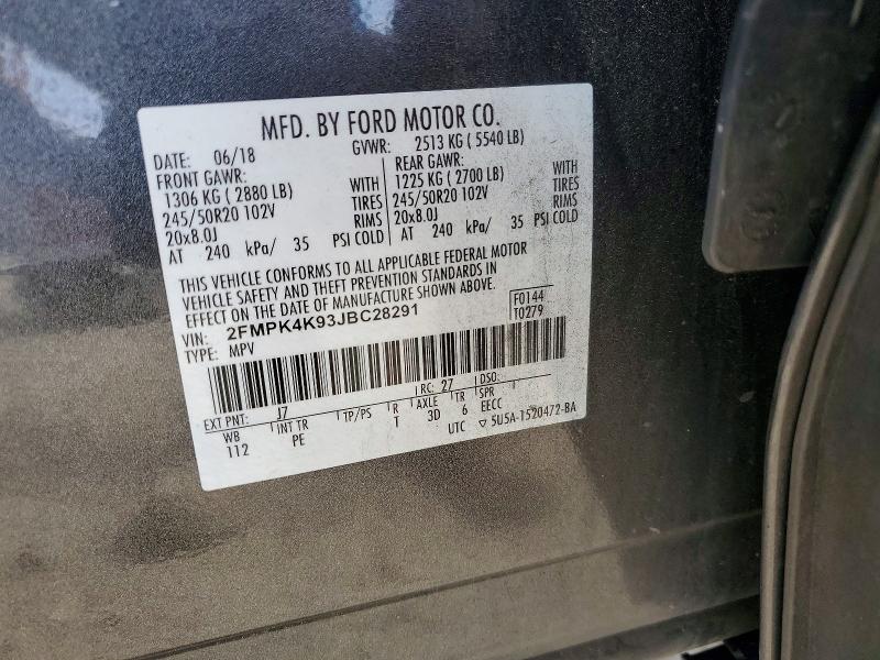 56575506 :رقم المزاد ، 2FMPK4K93JBC28291 vin ، 2018 Ford Edge مزاد بيع