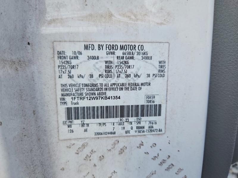 2007 Ford F150 მანქანა იყიდება აუქციონზე, vin: 1FTRF12W97KB41354, აუქციონის ნომერი: 56078916