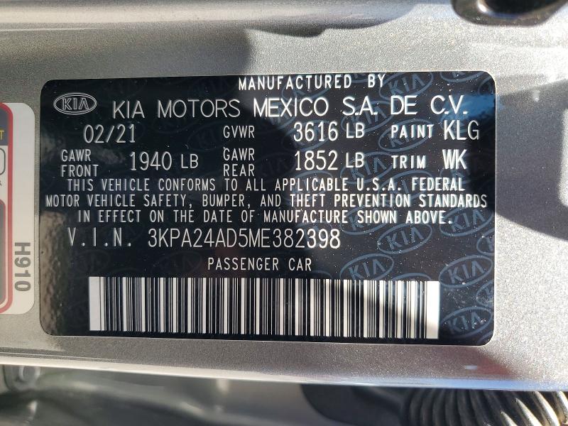 2021 Kia Rio მანქანა იყიდება აუქციონზე, vin: 3KPA24AD5ME382398, აუქციონის ნომერი: 56461906