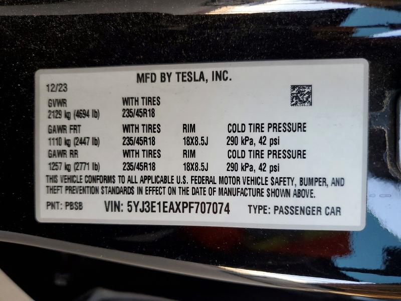 Продажа на аукционе авто 2023 Tesla Model 3, vin: 5YJ3E1EAXPF707074, номер лота: 57714456