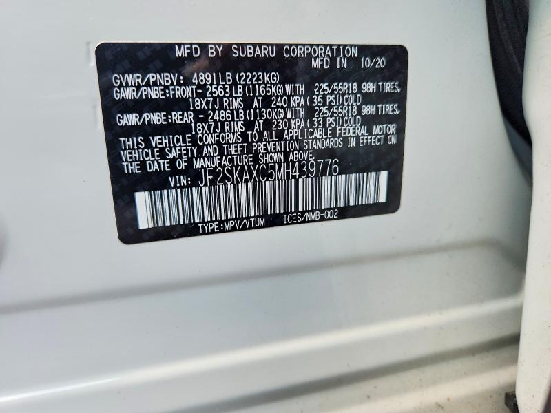58274686 :رقم المزاد ، JF2SKAXC5MH439776 vin ، 2021 Subaru Forester مزاد بيع