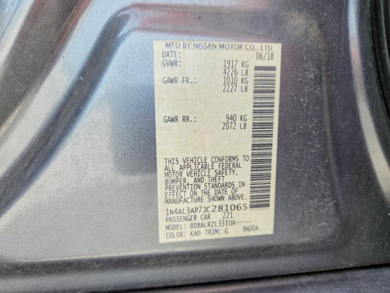 56840836 :رقم المزاد ، 1N4AL3AP7JC281065 vin ، 2018 Nissan Altima مزاد بيع