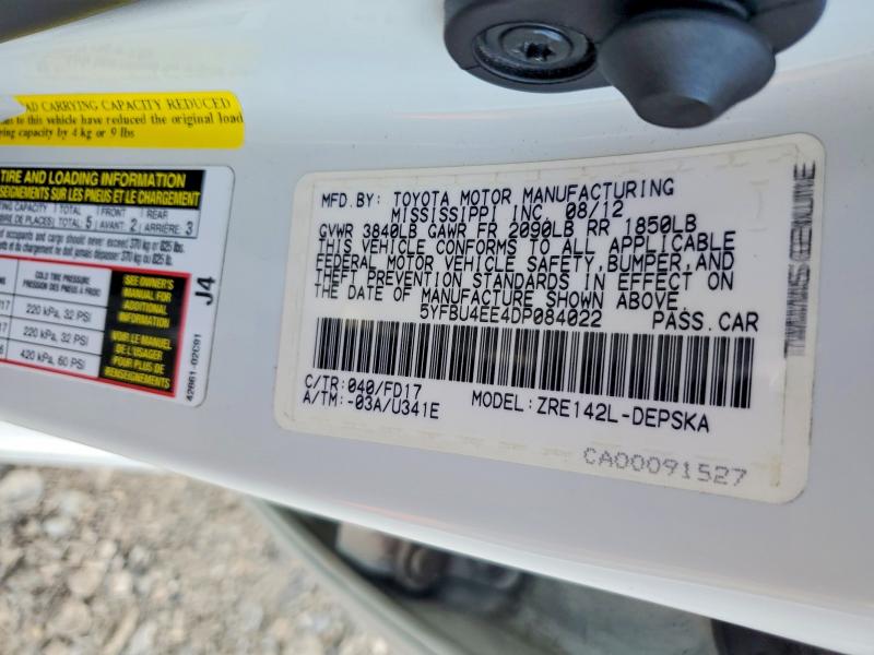 Aukcja sprzedaży 2013 Toyota Corolla, vin: 5YFBU4EE4DP084022, numer aukcji: 55950476
