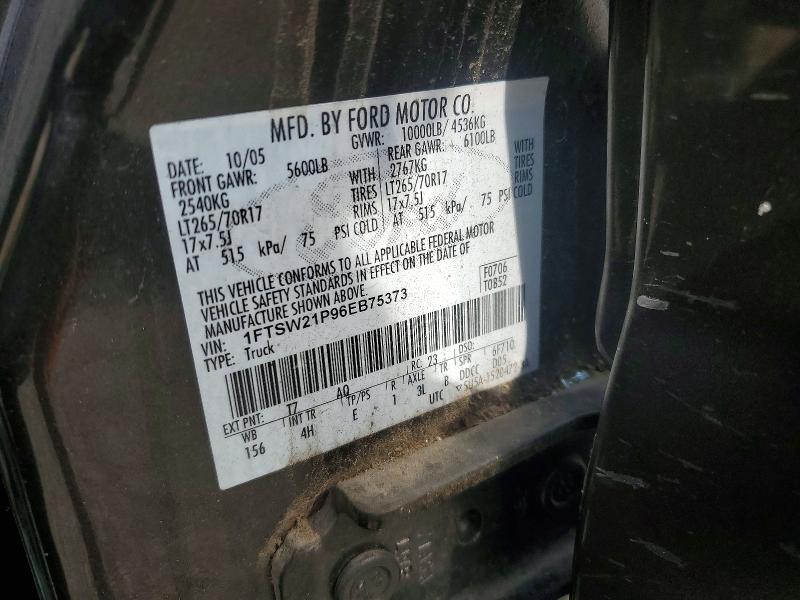 2006 Ford F250 მანქანა იყიდება აუქციონზე, vin: 1FTSW21P96EB75373, აუქციონის ნომერი: 54910566