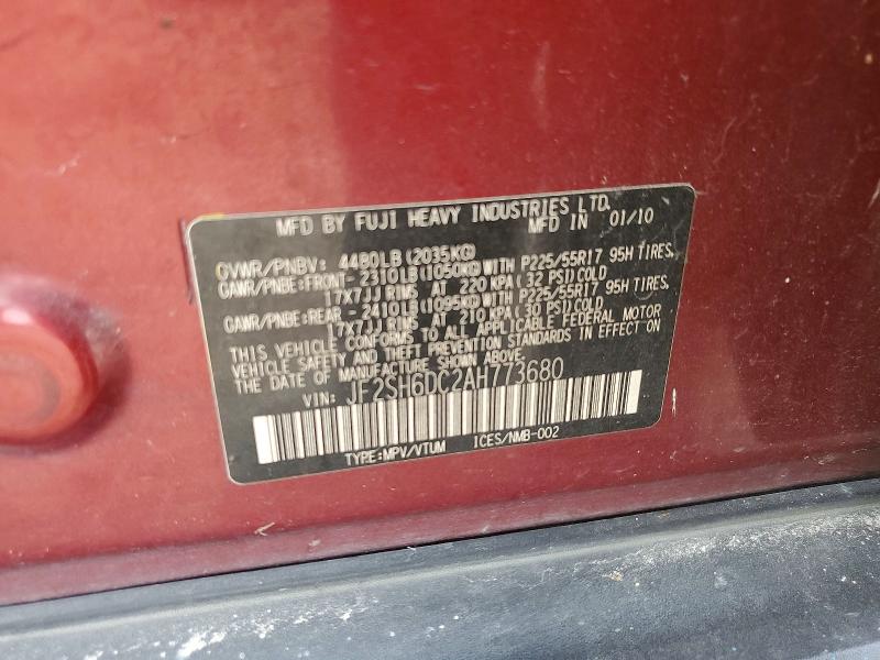 Aukcja sprzedaży 2010 Subaru Forester, vin: JF2SH6DC2AH773680, numer aukcji: 58557296