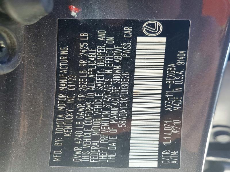 56722936 :رقم المزاد ، 58ADA1C1XPU030526 vin ، 2023 Lexus Es 300h مزاد بيع