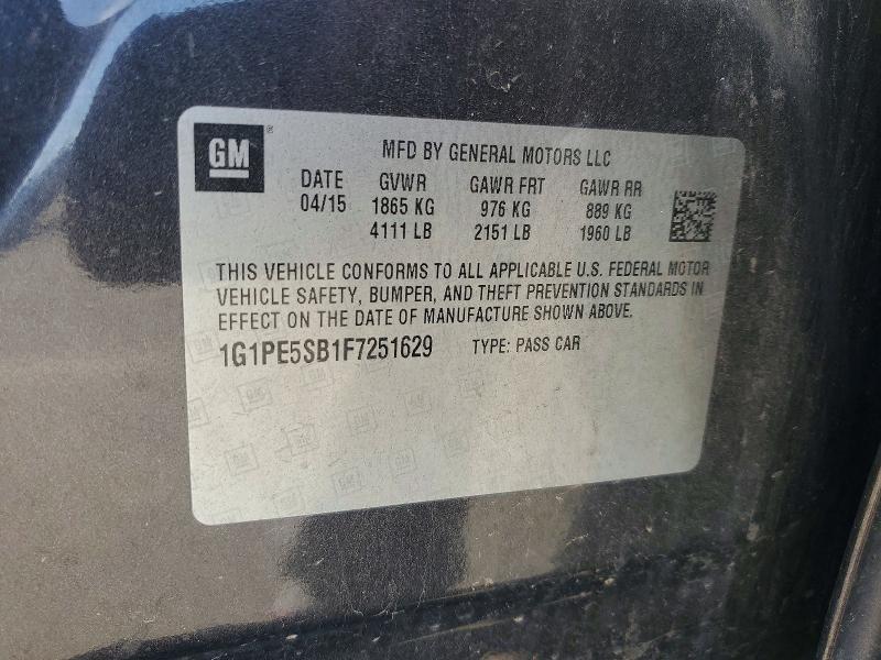 57339536 :رقم المزاد ، 1G1PE5SB1F7251629 vin ، 2015 Chevrolet Cruze مزاد بيع