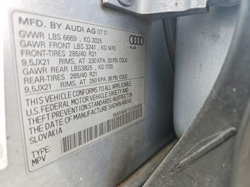 Продаж на аукціоні авто 2018 Audi Q7, vin: WA1VAAF72JD006285, номер лоту: 55176226