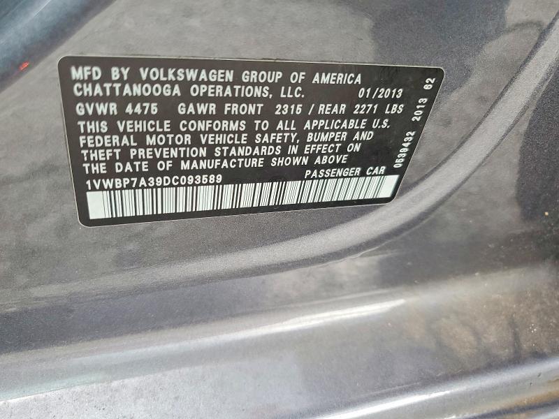 Продажа на аукционе авто 2013 Volkswagen Passat, vin: 1VWBP7A39DC093589, номер лота: 55705496