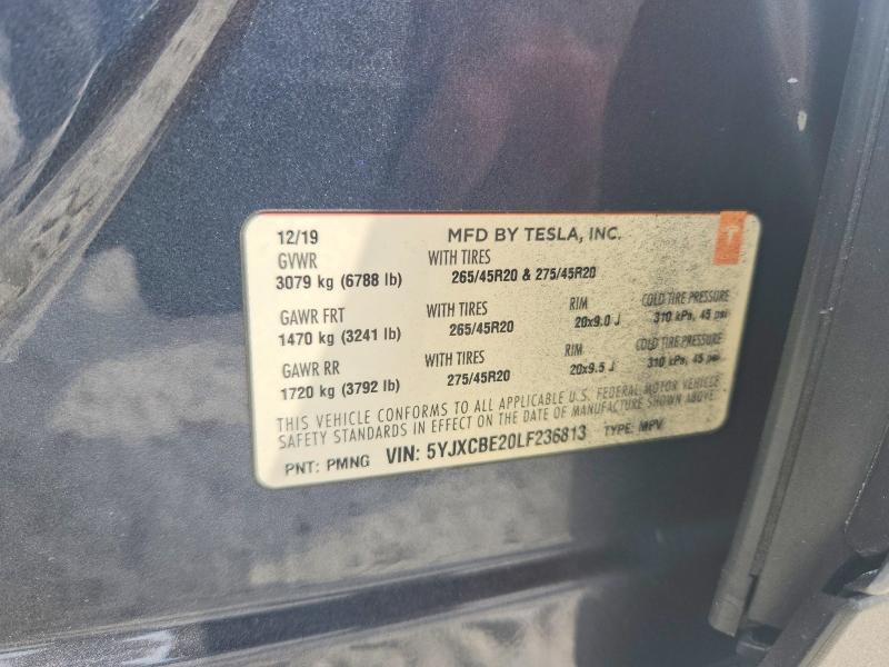 2020 Tesla Model X მანქანა იყიდება აუქციონზე, vin: 5YJXCBE20LF236813, აუქციონის ნომერი: 55777666