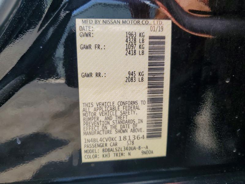 Продажа на аукционе авто 2019 Nissan Altima, vin: 1N4BL4CV0KC181364, номер лота: 55539826