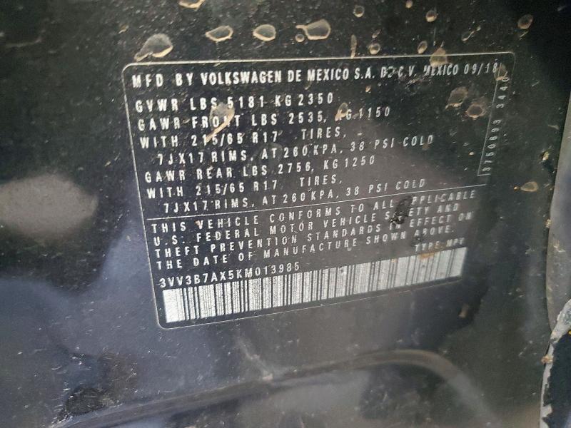 Aukcja sprzedaży 2019 Volkswagen Tiguan, vin: 3VV3B7AX5KM013985, numer aukcji: 57436756