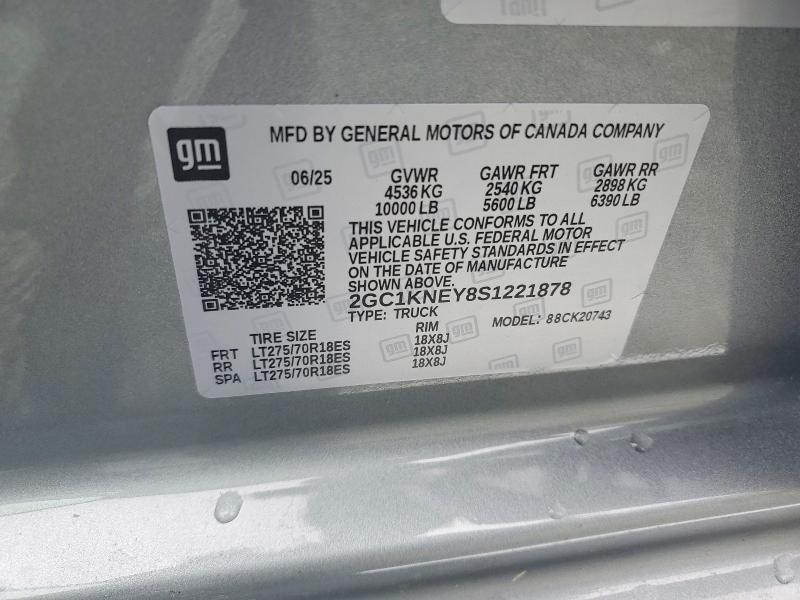 Auction sale of the 2025 Chevrolet Silverado, vin: 2GC1KNEY8S1221878, lot number: 55057576