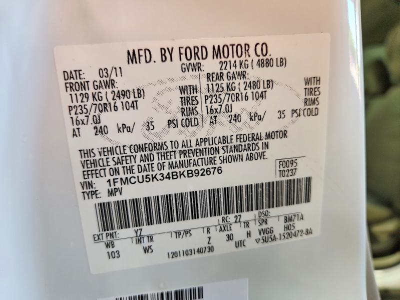 57535406 :رقم المزاد ، 1FMCU5K34BKB92676 vin ، 2011 Ford Escape مزاد بيع