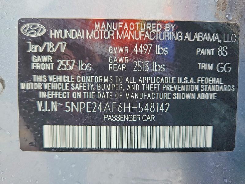 Auction sale of the 2017 Hyundai Sonata, vin: 5NPE24AF6HH548142, lot number: 58470516