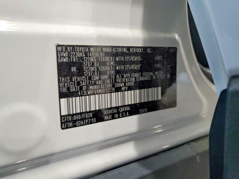 Aukcja sprzedaży 2021 Toyota Rav4, vin: 4T3LWRFV4MU013239, numer aukcji: 56954586