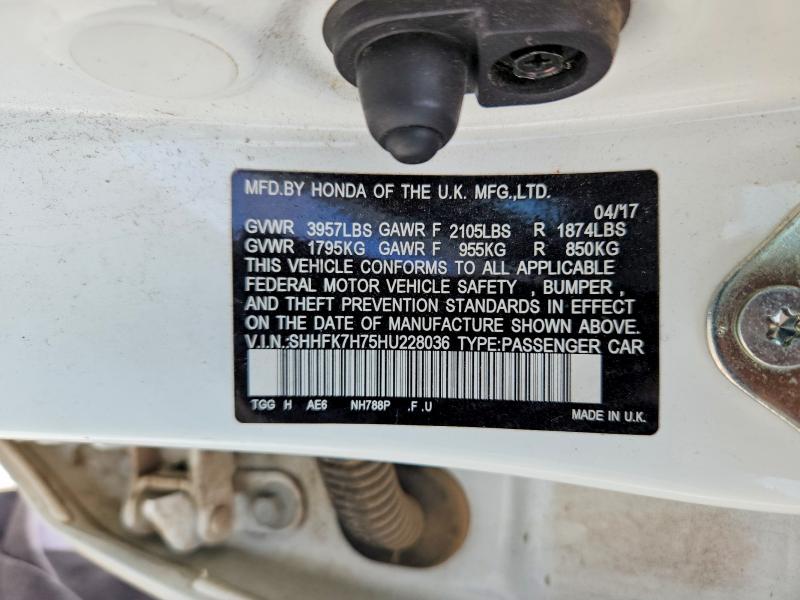 Aukcja sprzedaży 2017 Honda Civic, vin: SHHFK7H75HU228036, numer aukcji: 58263196