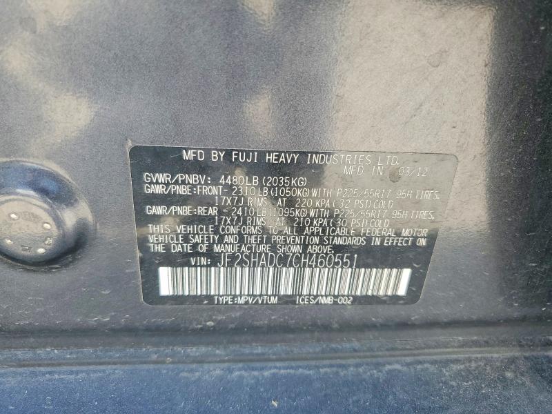 Aukcja sprzedaży 2012 Subaru Forester, vin: JF2SHADC7CH460551, numer aukcji: 58121076