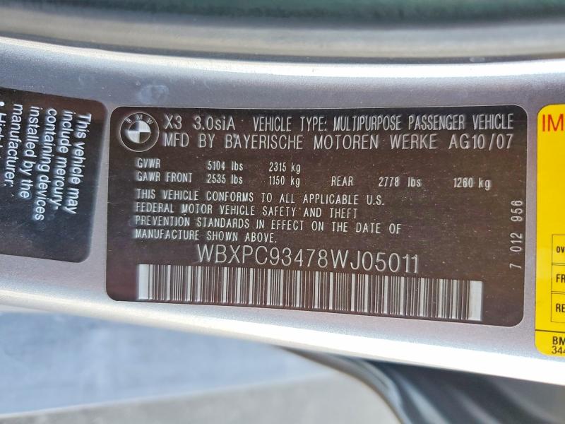Продажа на аукционе авто 2008 Bmw X3, vin: WBXPC93478WJ05011, номер лота: 55328636