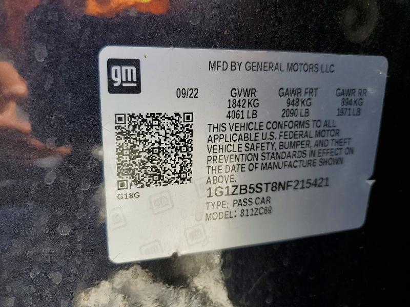 Aukcja sprzedaży 2022 Chevrolet Malibu, vin: 1G1ZB5ST8NF215421, numer aukcji: 56752896