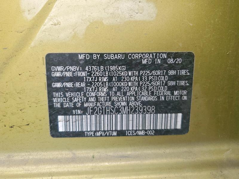 Продажа на аукционе авто 2021 Subaru Crosstrek, vin: JF2GTHSC3MH239398, номер лота: 58688146
