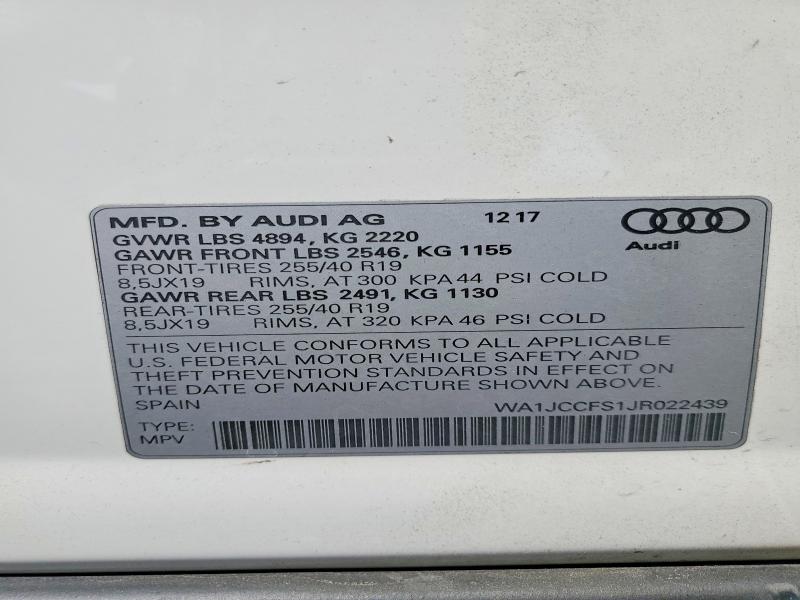 Продаж на аукціоні авто 2018 Audi Q3, vin: WA1JCCFS1JR022439, номер лоту: 58272646
