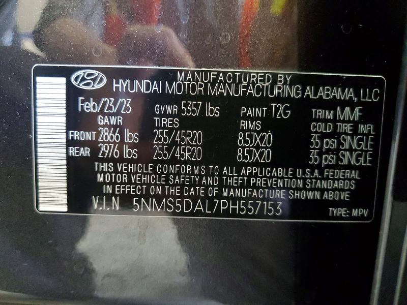 Продаж на аукціоні авто 2023 Hyundai Santa Fe, vin: 5NMS5DAL7PH557153, номер лоту: 85769015