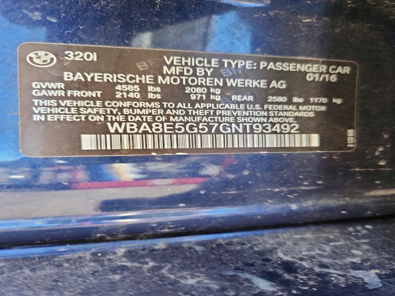 2016 Bmw 320 მანქანა იყიდება აუქციონზე, vin: WBA8E5G57GNT93492, აუქციონის ნომერი: 57364536