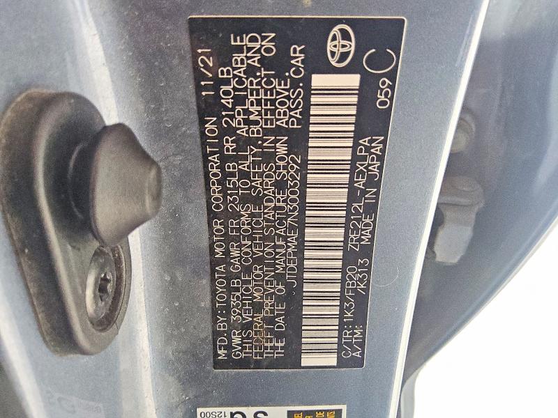 Aukcja sprzedaży 2022 Toyota Corolla, vin: JTDEPMAE7N3003292, numer aukcji: 55041816