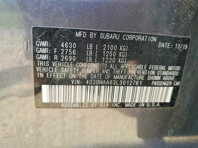 2020 Subaru Legacy მანქანა იყიდება აუქციონზე, vin: 4S3BWAA63L3012761, აუქციონის ნომერი: 55941316