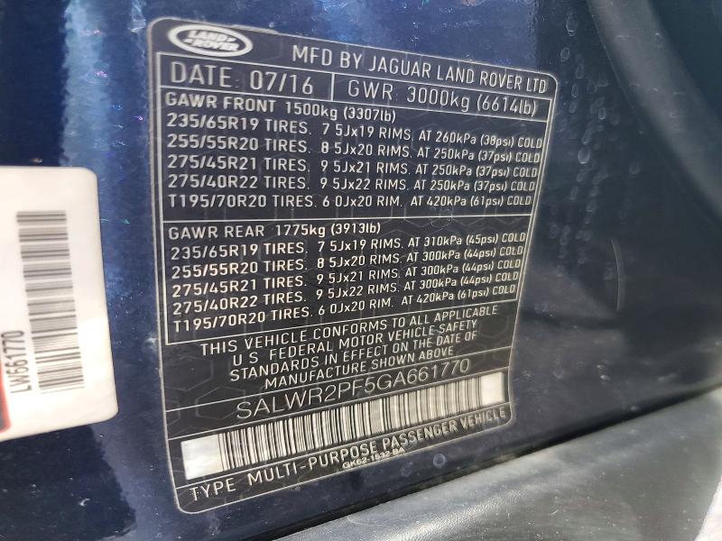 Продаж на аукціоні авто 2016 Land Rover Range Rover Sport, vin: SALWR2PF5GA661770, номер лоту: 57268596