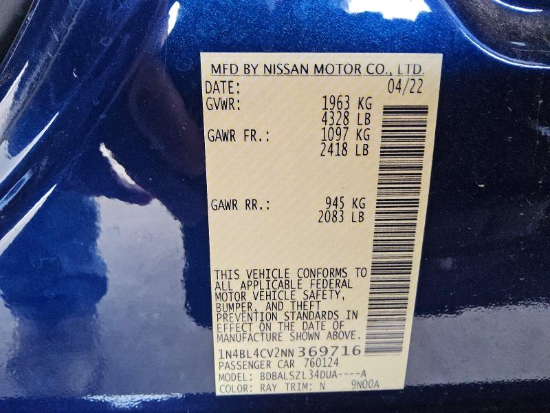 Aukcja sprzedaży 2022 Nissan Altima, vin: 1N4BL4CV2NN369716, numer aukcji: 56179676