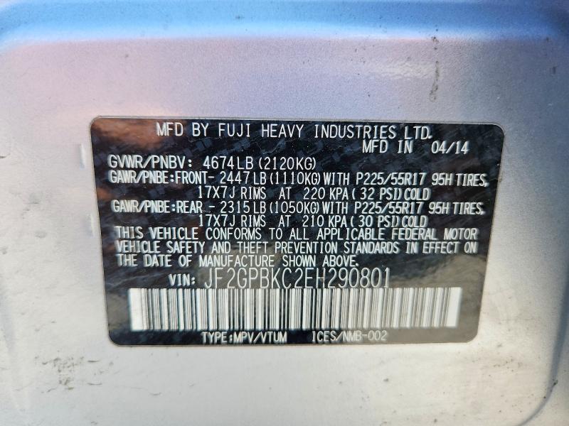 Продаж на аукціоні авто 2014 Subaru Xv Crosstrek, vin: JF2GPBKC2EH290801, номер лоту: 58288356