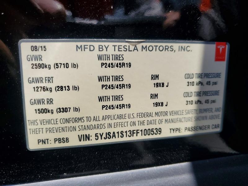 Продажа на аукционе авто 2015 Tesla Model S, vin: 5YJSA1S13FF100539, номер лота: 57413396