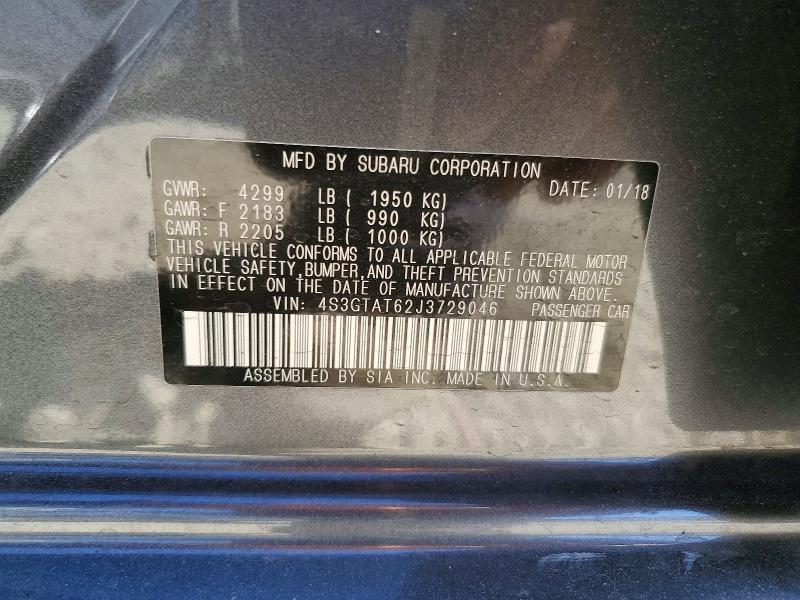 57205816 :رقم المزاد ، 4S3GTAT62J3729046 vin ، 2018 Subaru Impreza مزاد بيع