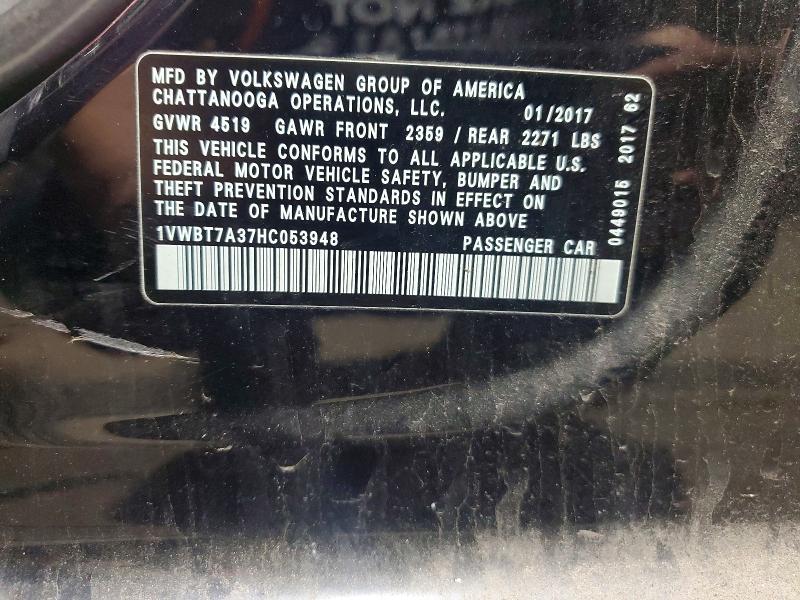 Продажа на аукционе авто 2017 Volkswagen Passat, vin: 1VWBT7A37HC053948, номер лота: 58700256