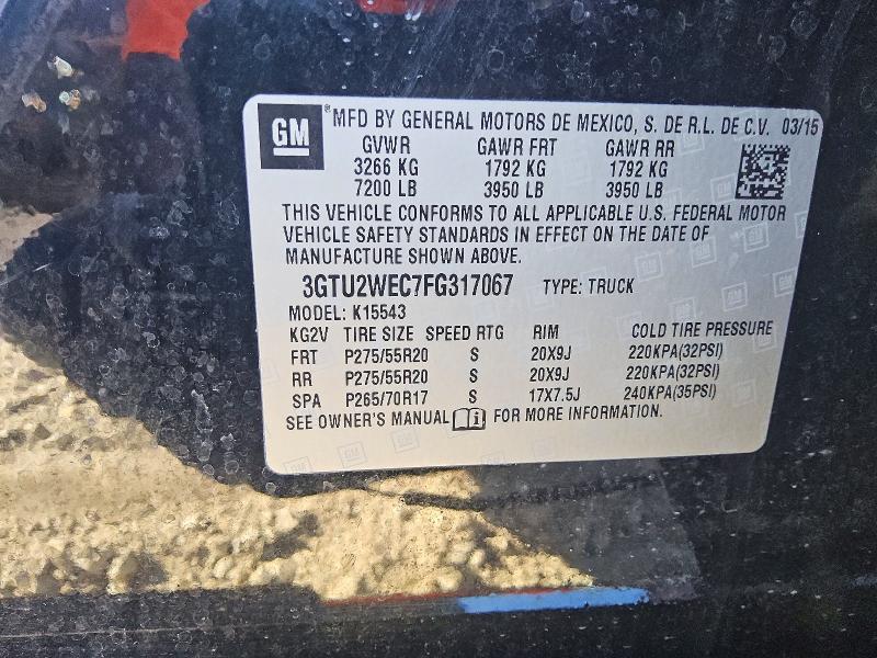 Aukcja sprzedaży 2015 Gmc Sierra, vin: 3GTU2WEC7FG317067, numer aukcji: 55587766