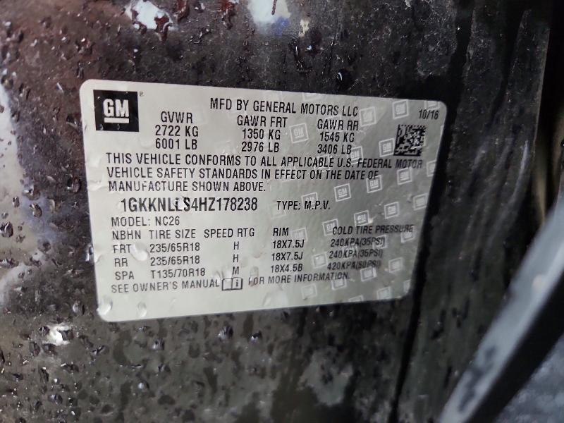 58267856 :رقم المزاد ، 1GKKNLLS4HZ178238 vin ، 2017 Gmc Acadia مزاد بيع