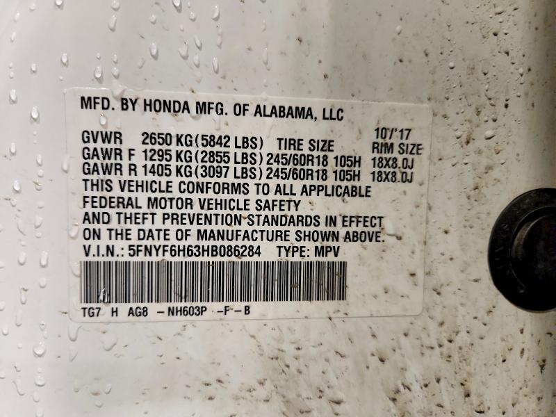 Продаж на аукціоні авто 2017 Honda Pilot, vin: 5FNYF6H63HB086284, номер лоту: 57153546