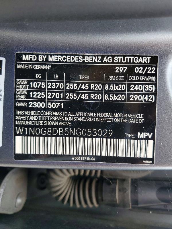 Aukcja sprzedaży 2022 Mercedes-benz Glc, vin: W1N0G8DB5NG053029, numer aukcji: 57912196