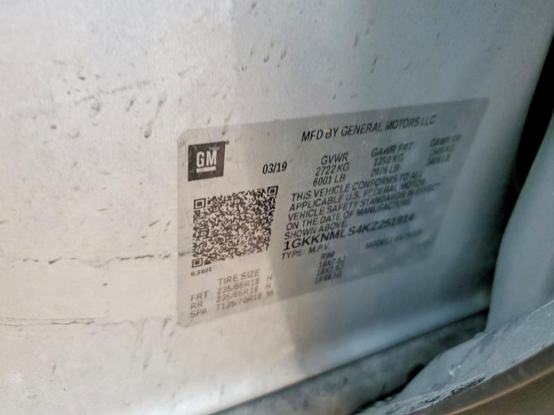 54917226 :رقم المزاد ، 1GKKNMLS4KZ251914 vin ، 2019 Gmc Acadia مزاد بيع