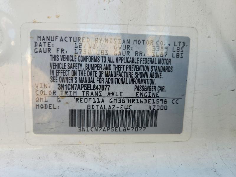 Продаж на аукціоні авто 2014 Nissan Versa, vin: 3N1CN7AP5EL847077, номер лоту: 55560876