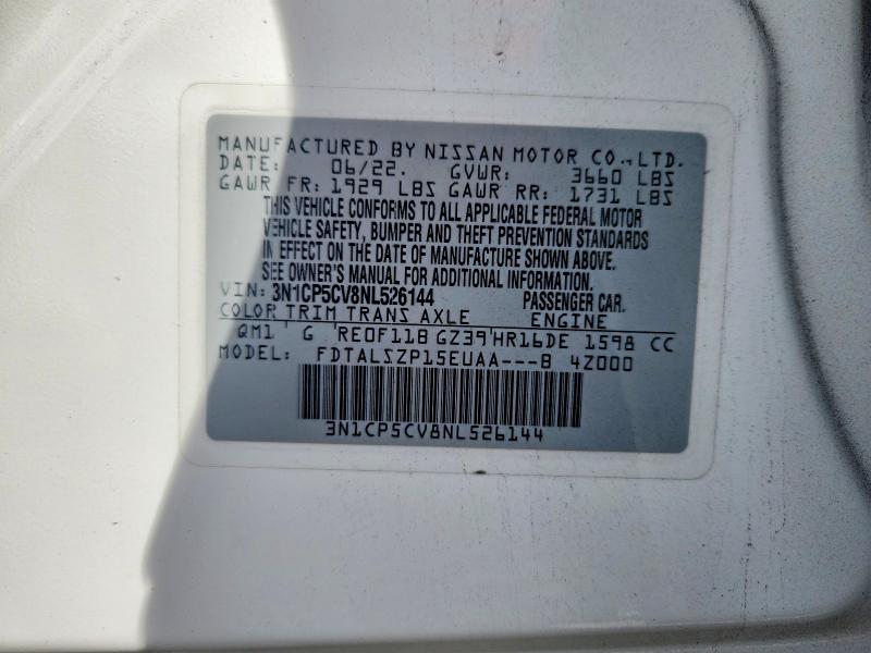 Aukcja sprzedaży 2022 Nissan Kicks, vin: 3N1CP5CV8NL526144, numer aukcji: 56828506