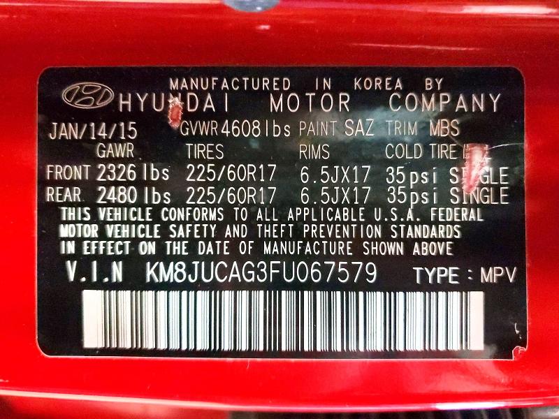 57693256 :رقم المزاد ، KM8JUCAG3FU067579 vin ، 2015 Hyundai Tucson مزاد بيع