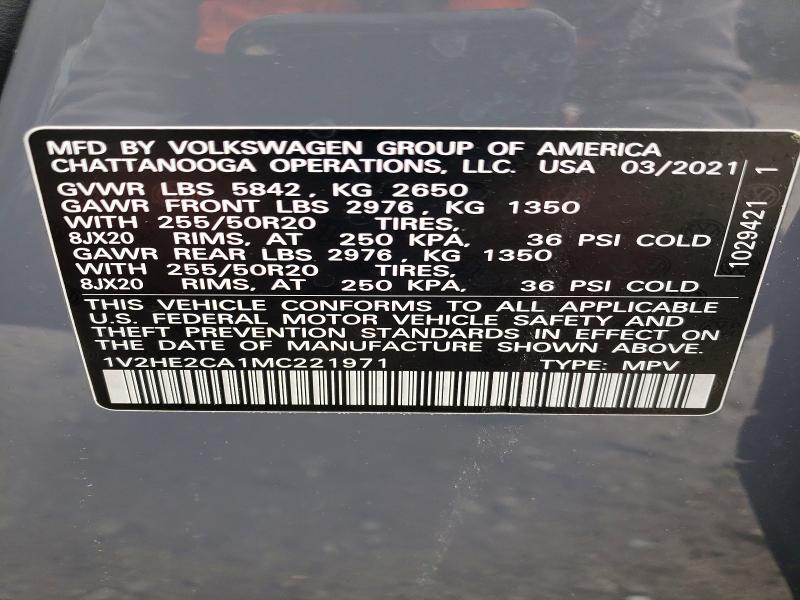 Aukcja sprzedaży 2021 Volkswagen Atlas Cross Sport, vin: 1V2HE2CA1MC221971, numer aukcji: 54459386